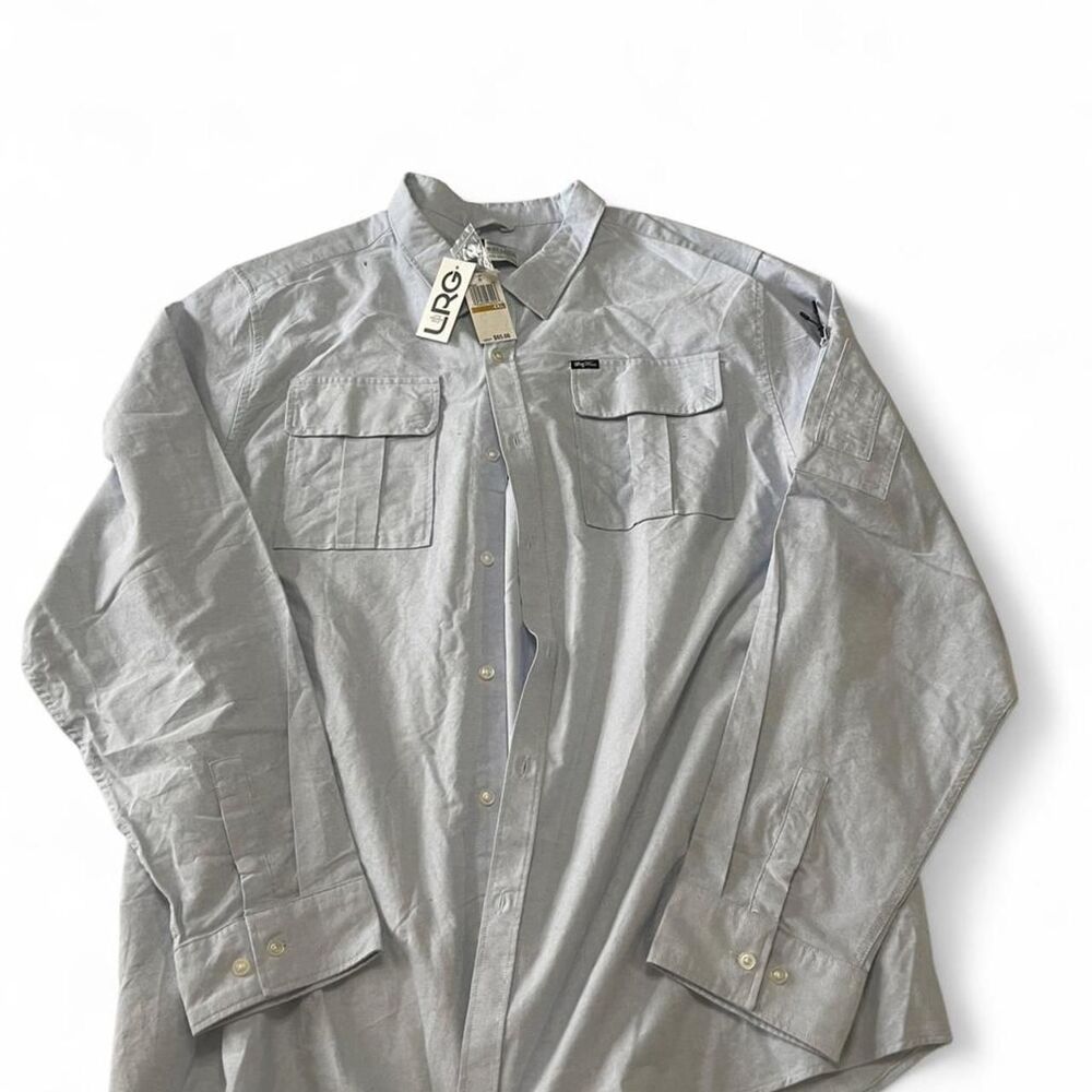 NWT LRG Wovens Utility Button Down Shirt Light Blue Oxford Zip Sleeve 4XL